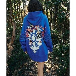 Free People Movement At My Best Embroidered Hoodie  Cobalt Blue
